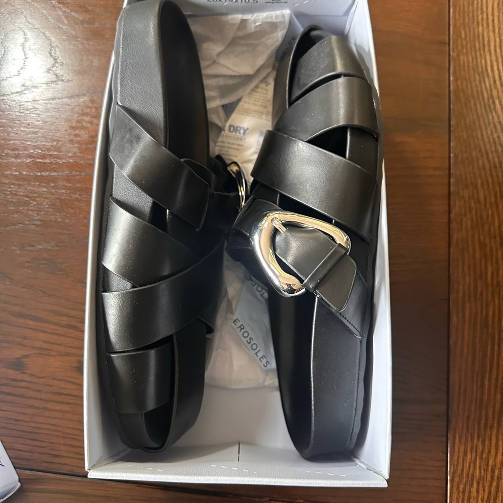 Aerosoles Comfortable Women's Woven Fisherman Mules Genuine Leather Black